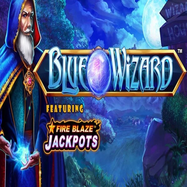 Official Slots logo: Blue Wizard Fire Blaze Jackpots by Rarestone Gaming at Trino Casino